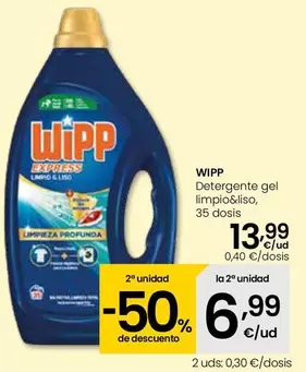 Oferta de Wipp - Detergente Gel Limpio&Liso por 13,99€ en Eroski