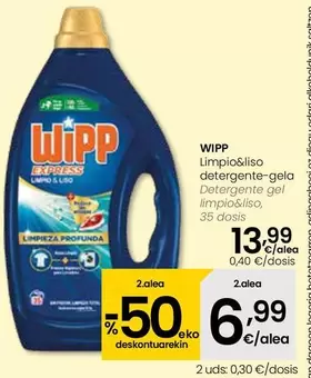 Oferta de Wipp - Detergente Gel Limpio&Liso por 13,99€ en Eroski