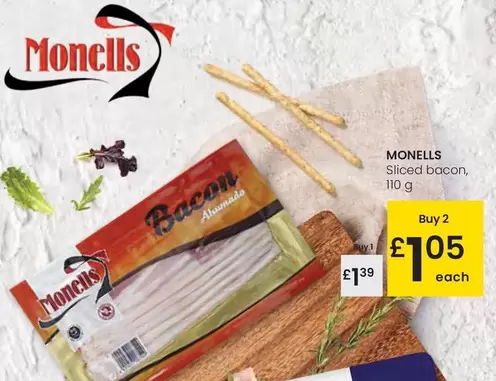 Oferta de Monells - Sliced Bacon por 1,39€ en Eroski