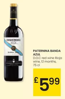 Oferta de Paternina Banda Azul - D.O.C Red Wine Rioja Wine por 5,99€ en Eroski