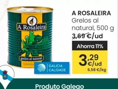 Oferta de A Rosaleira - Grelos Al Natural por 3,29€ en Eroski