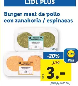 Oferta de Burger Meat De Pollo Con Zanahoria / Espinacas por 3€ en Lidl