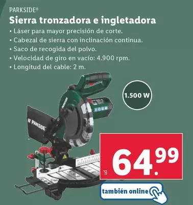 Oferta de Parkside - Sierra Tronzadora E Ingletadora por 64,99€ en Lidl