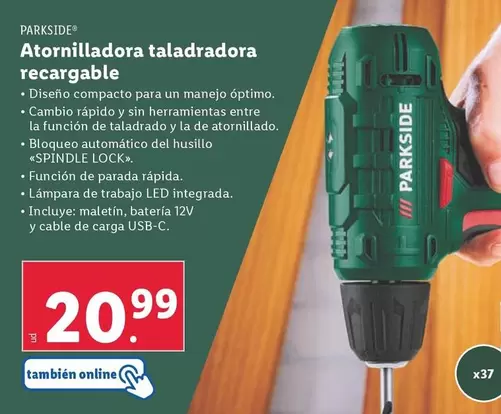 Oferta de Parkside - Atornilladora Taladradora Recargable por 20,99€ en Lidl