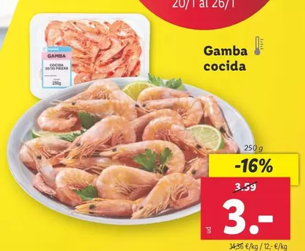 Oferta de Gamba Cocida por 3€ en Lidl