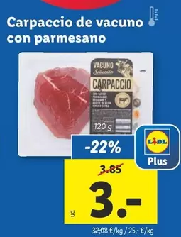 Oferta de Carpaccio De Vacuno Con Parmesano por 3€ en Lidl