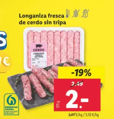 Oferta de Longaniza Fresca De Cerdo Sin Tripa por 2€ en Lidl