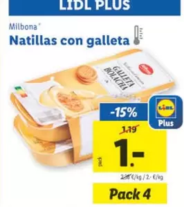 Oferta de Milbona - Natillas Con Galleta por 1€ en Lidl