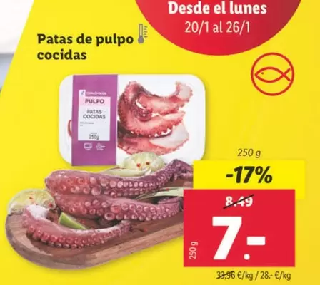 Oferta de Patas De Pulpo Cocidas por 7€ en Lidl