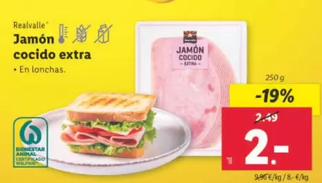 Oferta de Realvalle - Jamon Cocido Extra por 2€ en Lidl