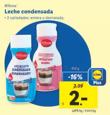 Oferta de Milbona - Leche Condensada por 2€ en Lidl