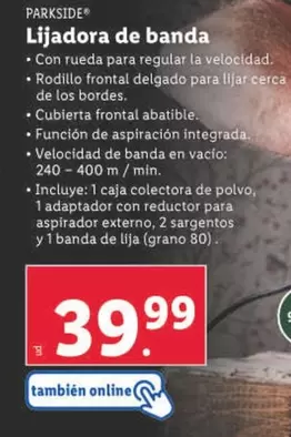 Oferta de Parkside - Lijadora De Banda por 3,99€ en Lidl