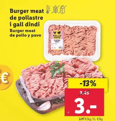 Oferta de Burger Meat De Pollo Y Pavo por 3€ en Lidl