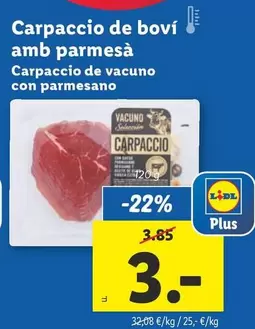 Oferta de Carpaccio De Vacuno Con Parmesano por 3€ en Lidl