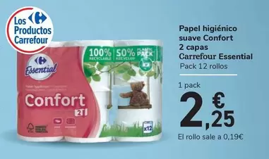 Oferta de Carrefour Essential - Papel Higiénico Suave Confort 2 Capas por 2,25€ en Carrefour Express