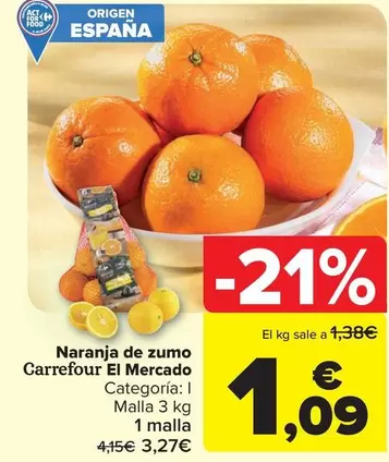 Oferta de Carrefour - Naranja De Zumo El Mercado por 1,09€ en Carrefour Market