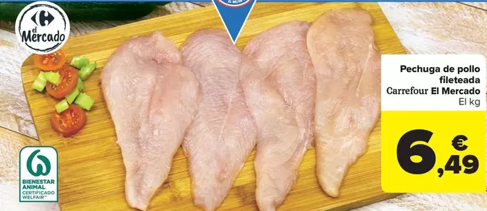 Oferta de Carrefour - El Mercado Pechuga De Pollo Fileteada por 6,49€ en Carrefour Market