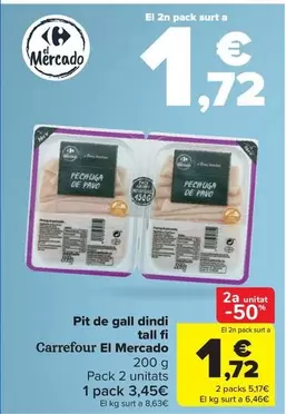 Oferta de Carrefour - El Mercado Pechuga De Pavo Loncha Fina por 3,45€ en Carrefour Market