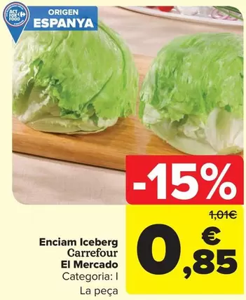 Oferta de Carrefour - Lechuga Iceberg por 0,85€ en Carrefour Market