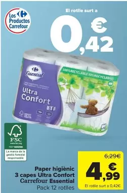 Oferta de Carrefour - Papel Higiénico 3 Capas Ultra Confort Essential por 4,99€ en Carrefour Market