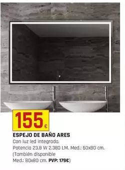 Oferta de Espejo De Baño Ares  por 155€ en CMB Bricolage