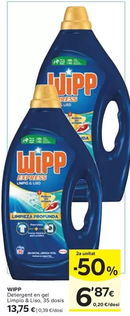 Oferta de Wipp - Detergent En Gel Limpio & Liso por 13,75€ en Caprabo