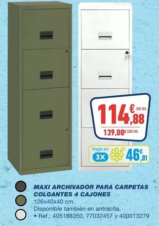 Oferta de Maxi Archivador Para Carpetas Colgantes 4 Cajones por 114,88€ en Bureau Vallée