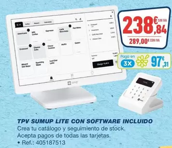 Oferta de Sumup - TPV Lite Con Software Incluido por 238,84€ en Bureau Vallée