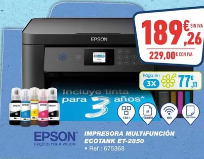 Oferta de Epson - Impresora Multifuncion Ecotank ET-2850 por 189,26€ en Bureau Vallée