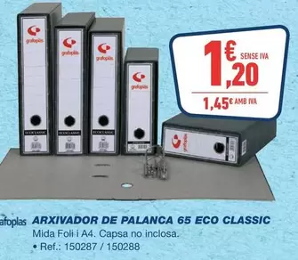 Oferta de Grafoplas - Arxivador De Palanca 65 Eco Classic por 1,2€ en Bureau Vallée