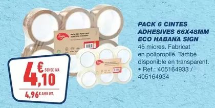 Oferta de Pack 6 Cintas Adhesives 66x48mm Eco Habana Sign por 4,1€ en Bureau Vallée