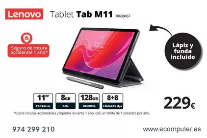 Oferta de Lenovo - Tablet Tab M11 por 229€ en Ecomputer