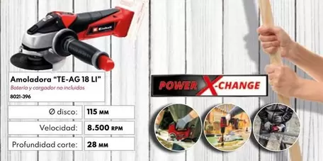 Oferta de Power X-Change - Amoladora "TE-AG 18 LI" por 59,95€ en BricoCentro