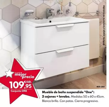 Oferta de Mueble De Baño Suspendido "One": 2 Cajones + Lavabo por 109,95€ en BricoCentro