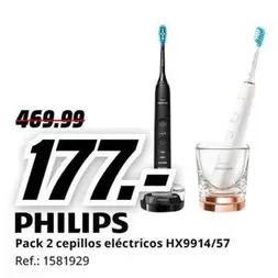 Oferta de Philips - Pack 2 Cepillos Eléctricos HX9914/57 por 177€ en MediaMarkt