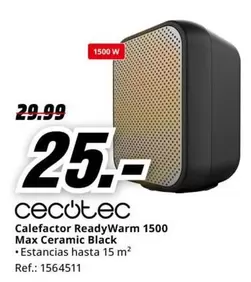 Oferta de Cecotec - Calefactor ReadyWarm 1500 Max Ceramic Black por 25€ en MediaMarkt