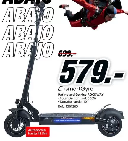 Oferta de SmartGyro - Patinete Electrico Rockway por 579€ en MediaMarkt