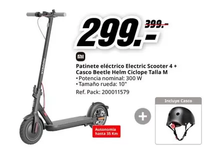 Oferta de Xiaomi - Patinete Eléctrico Electric Scooter 4 + Casco Beetle Helm Ciclope Talla M por 299€ en MediaMarkt