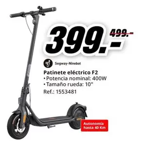 Oferta de Segway Ninebot - Patinete Eléctrico F2  por 399€ en MediaMarkt