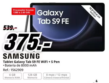 Oferta de Samsung - Tablet Galaxy Tab S9 Fe Wifi + S Pen por 375€ en MediaMarkt