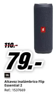 Oferta de Jbl - Altavoz Inalámbrico Flip Essential 2 por 79€ en MediaMarkt