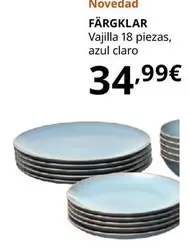 Oferta de Fargklar - Vajilla 18 Piezas, Azul Claro por 34,99€ en IKEA