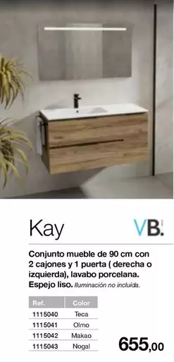 Oferta de VB - Conjunto Mueble De 90 Cm Con 2 Cajones Y 1 Puerta D'erch O Izquierda, Lavabo Porcelana, Espejo Ilico por 655€ en Distriplac