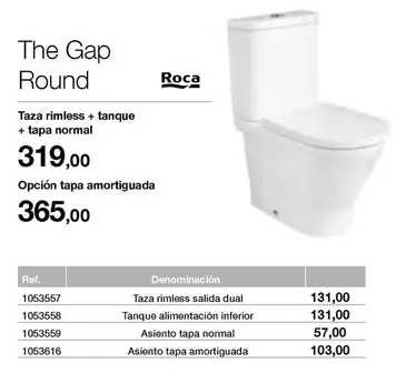 Oferta de Roca - The Gap Round Taza Rimless + Tanque + Tapa Normal  por 319€ en Distriplac