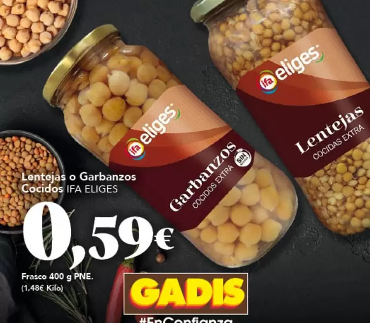 Oferta de Ifa Eliges - Lentejas O Garbanzos Cocidos por 0,59€ en Gadis