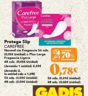 Oferta de Carefree - Protege Slip por 0,78€ en Gadis