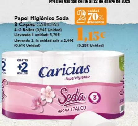 Oferta de Caricias - Papel Higiénico por 3,75€ en Gadis