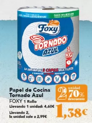 Oferta de Foxy - Papel De Cocina Tornado Azul por 1,38€ en Gadis