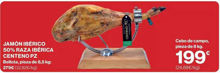 Oferta de Centeno Pozo - Jamón Ibérico 50% Raza Ibérica por 199€ en Supercor