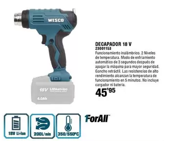 Oferta de Wesco - Decapador 18 V por 45,95€ en ferrOkey